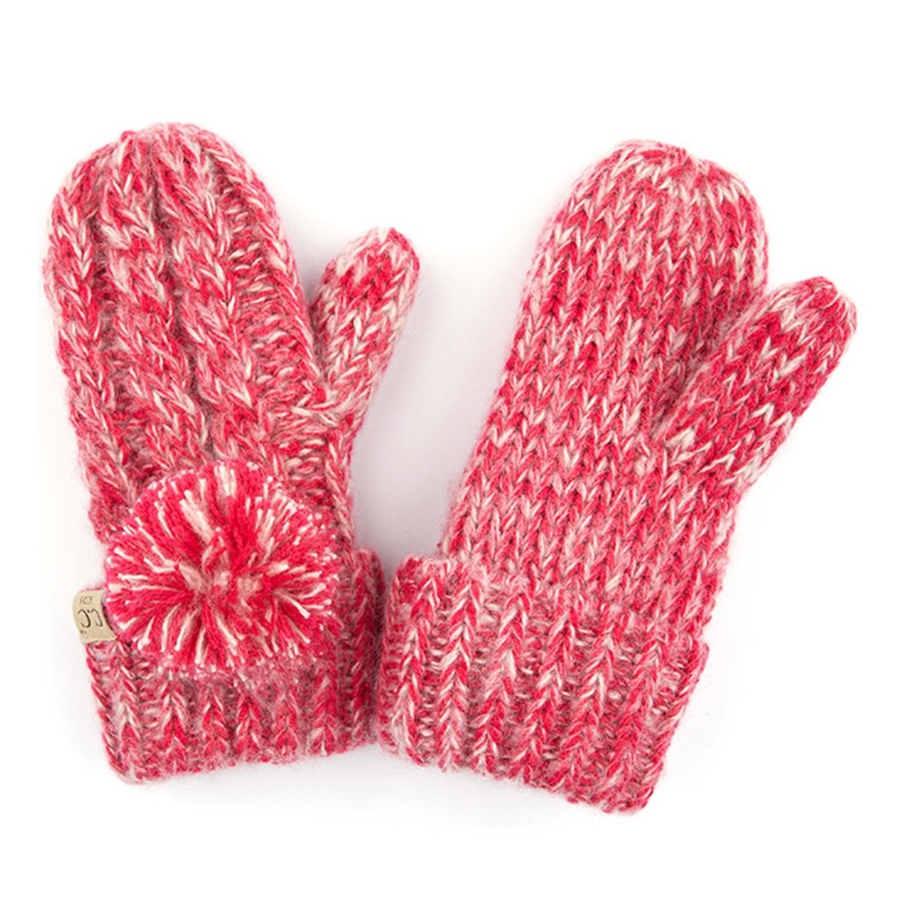 C.C  Tone Ribbed Children Mitten Gloves W. Pom